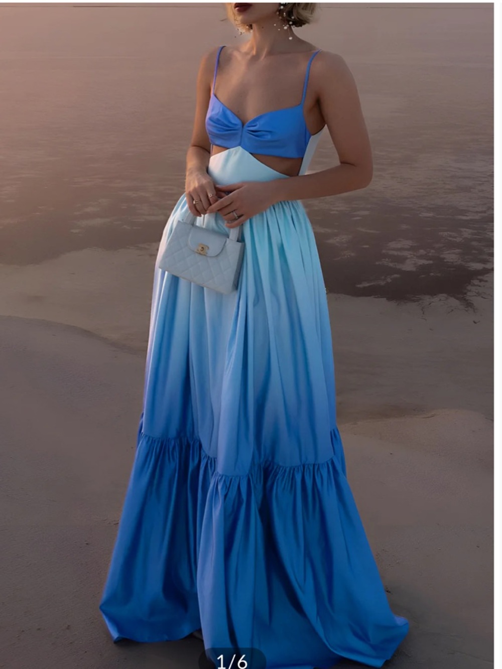 Commense Backless Cutout Cami Long Blue Dress